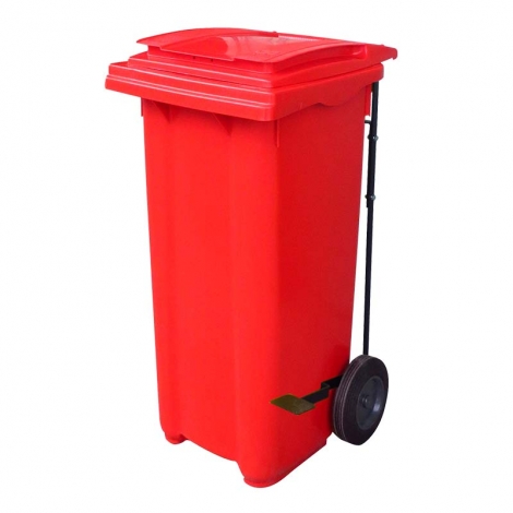 腳踏式二輪回收托桶(紅) 120L